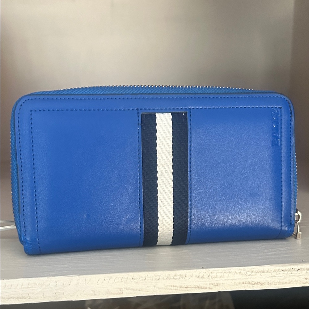 Bally Electric Blue Zip-Around Leather Wallet